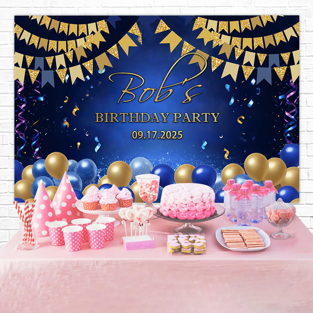 Personalisierte Geburtstag Backdrops Klassisch Blau Gold Feier Backdrop RR12-84