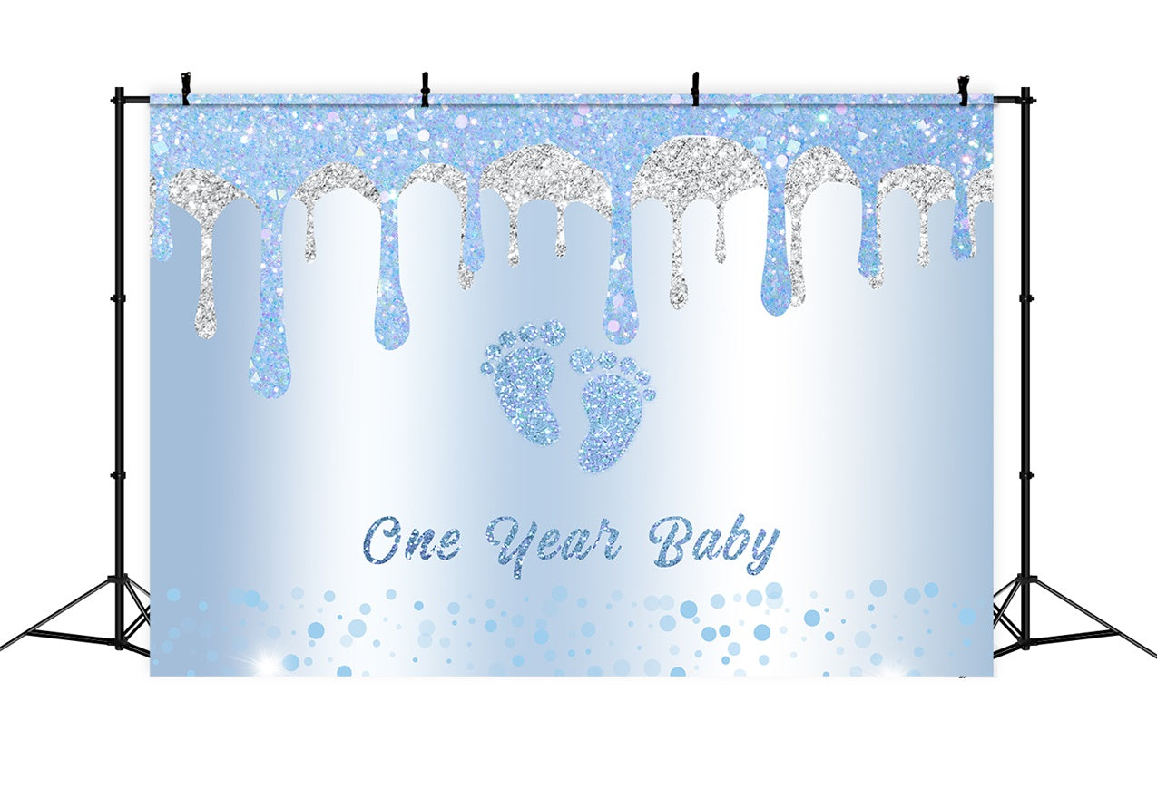 1. Geburtstag Backdrop Glitzernde Blaue Babyfüße Backdrop RR12-88