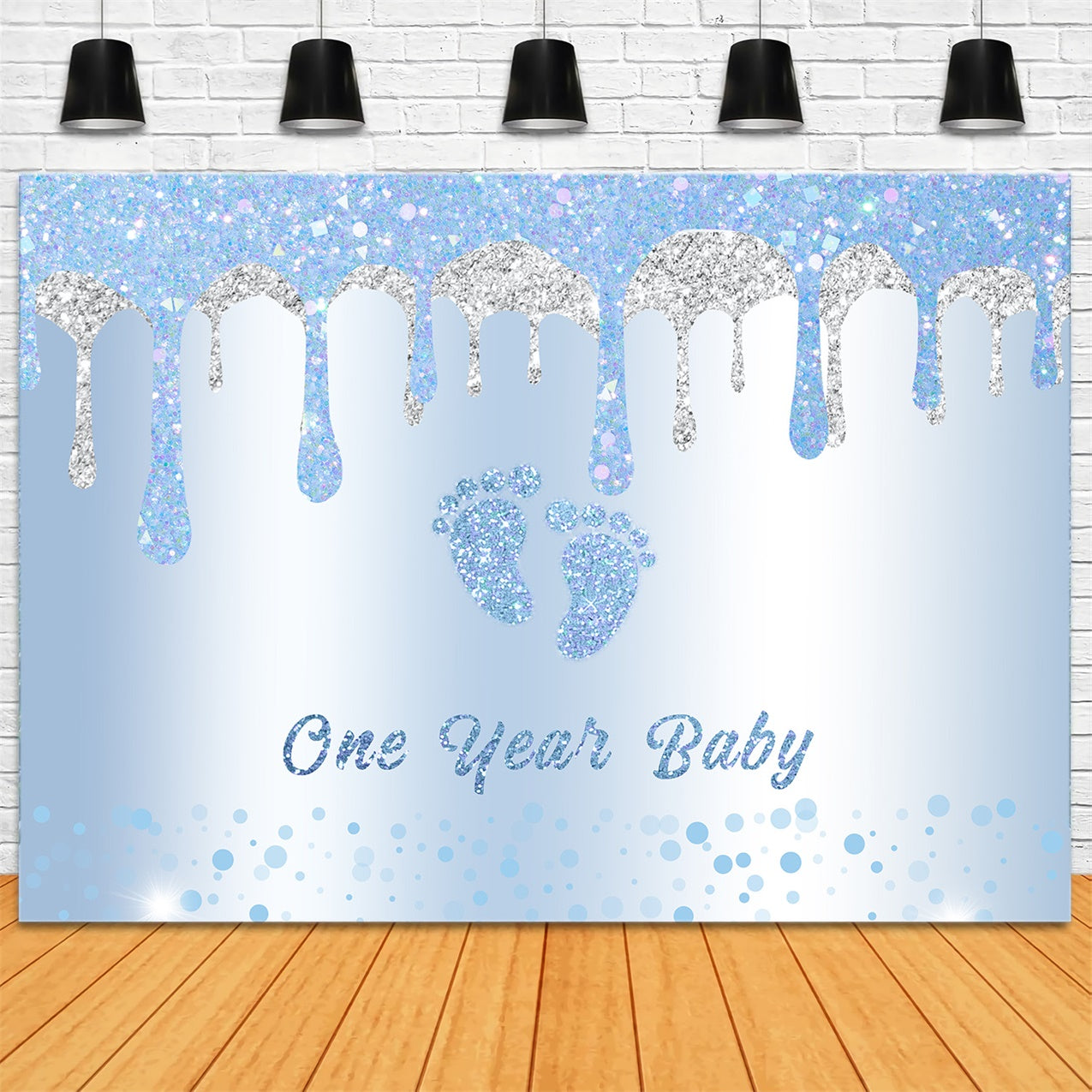 1. Geburtstag Backdrop Glitzernde Blaue Babyfüße Backdrop RR12-88