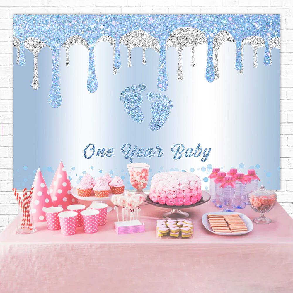 1. Geburtstag Backdrop Glitzernde Blaue Babyfüße Backdrop RR12-88