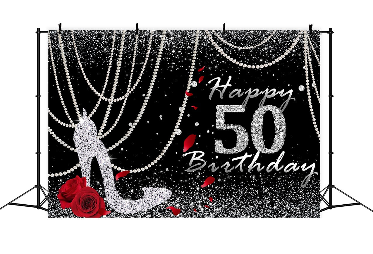 50. Geburtstag Backdrop Sparkling Diamond Rose Schwarz Backdrop RR12-91