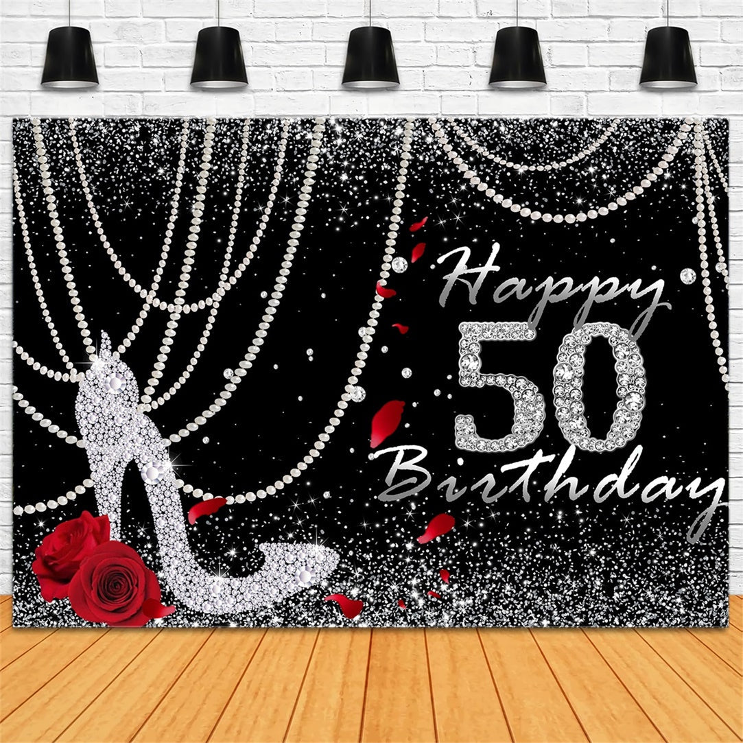 50. Geburtstag Backdrop Sparkling Diamond Rose Schwarz Backdrop RR12-91