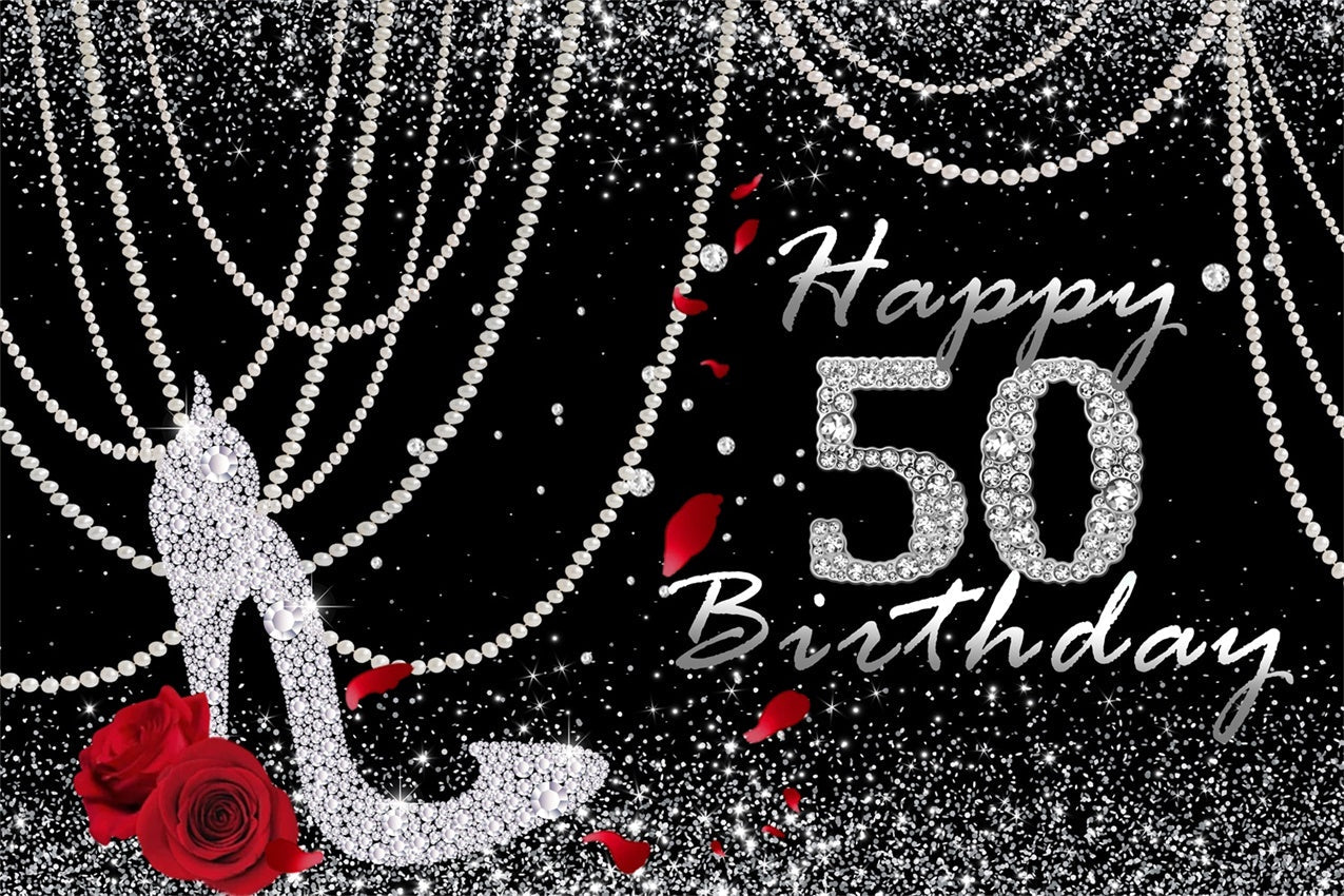 50. Geburtstag Backdrop Sparkling Diamond Rose Schwarz Backdrop RR12-91