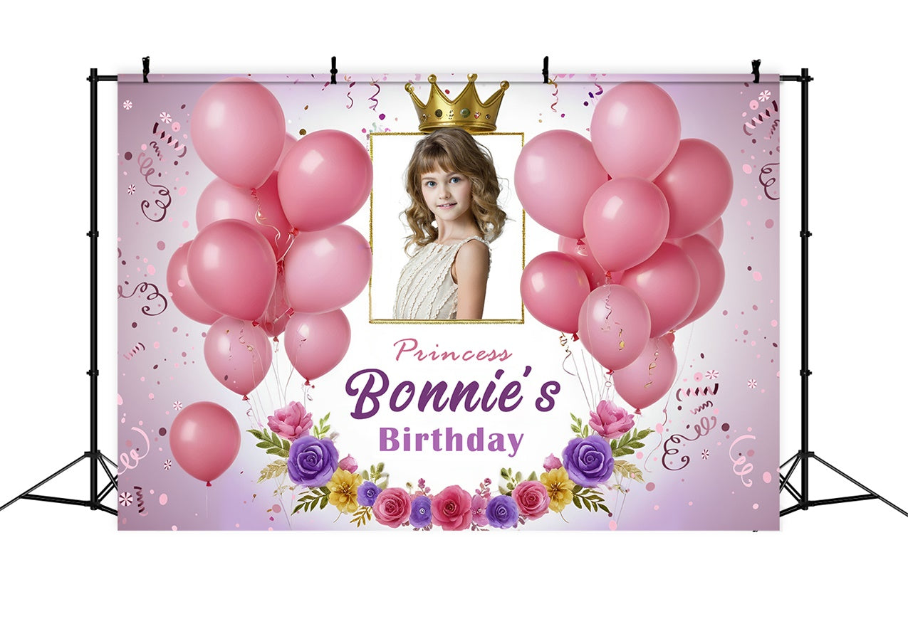 Personalisierte Geburtstag Backdrop Prinzessin Rosa Floral Ballon Backdrop RR12-94