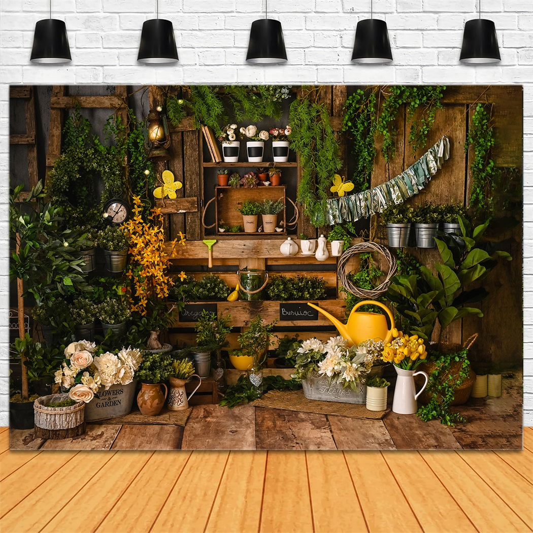 Spring Wooden Panel Greenery Potted Plant Gardening Style Backdrop RR3-23