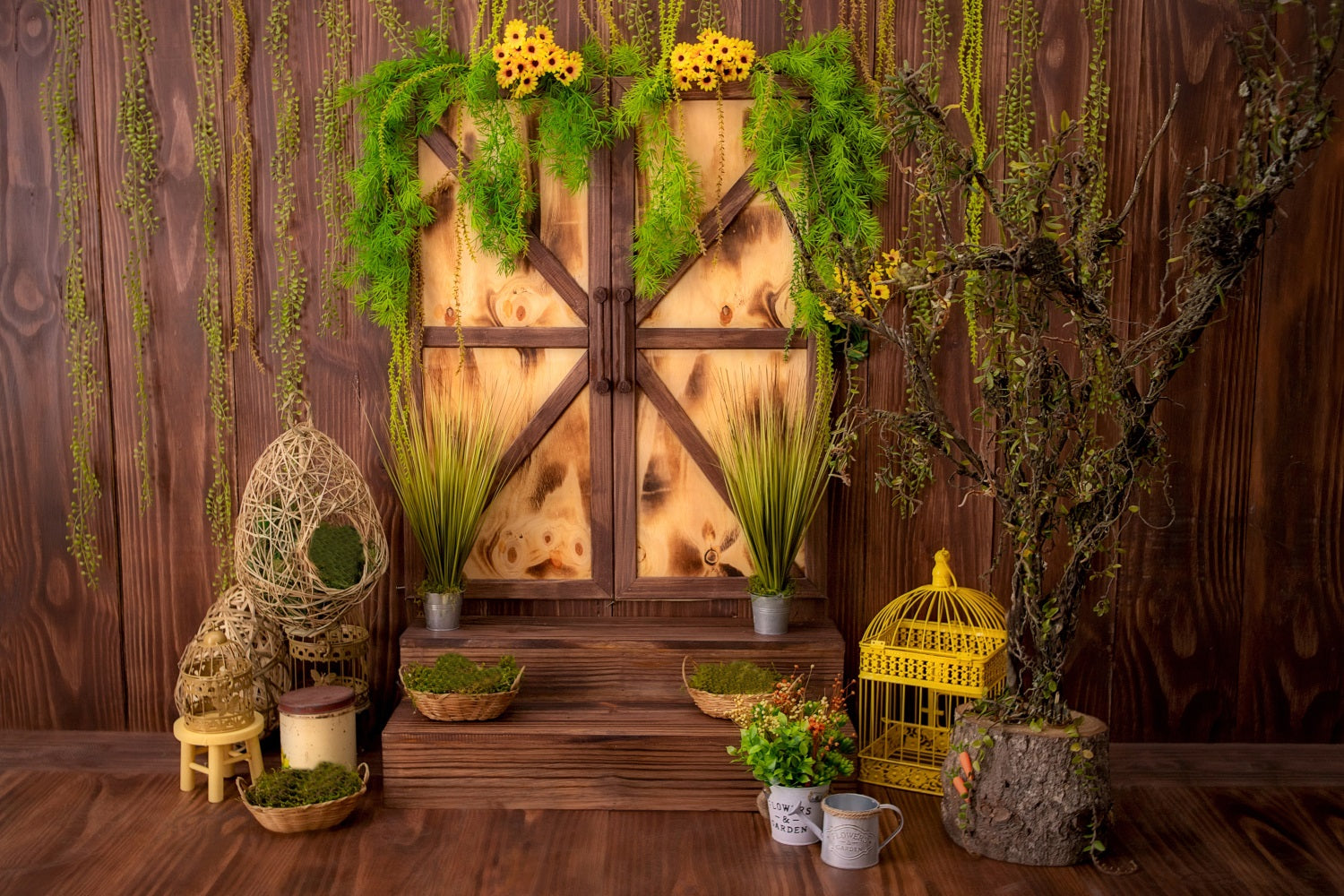 Spring Boardwalk Window Greenery Daisy Backdrop RR3-27