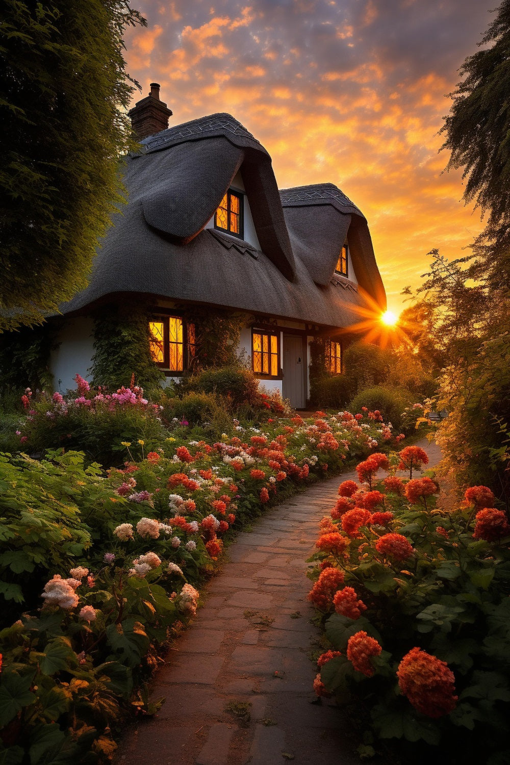 Sunset Flower Road Romantic Cabin Backdrop RR3-30