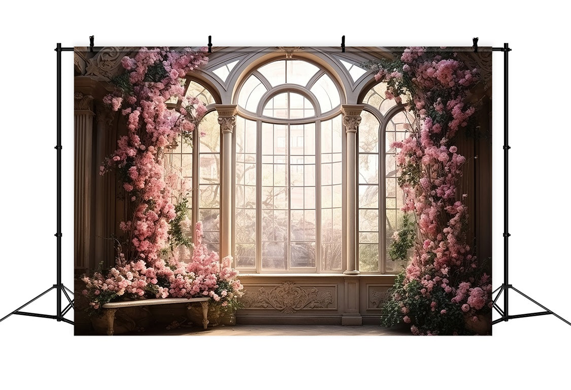 DBackdrop Rosa Blumen Vintage Boden Fenster Gemütliche Szene Hintergrund RR3-33