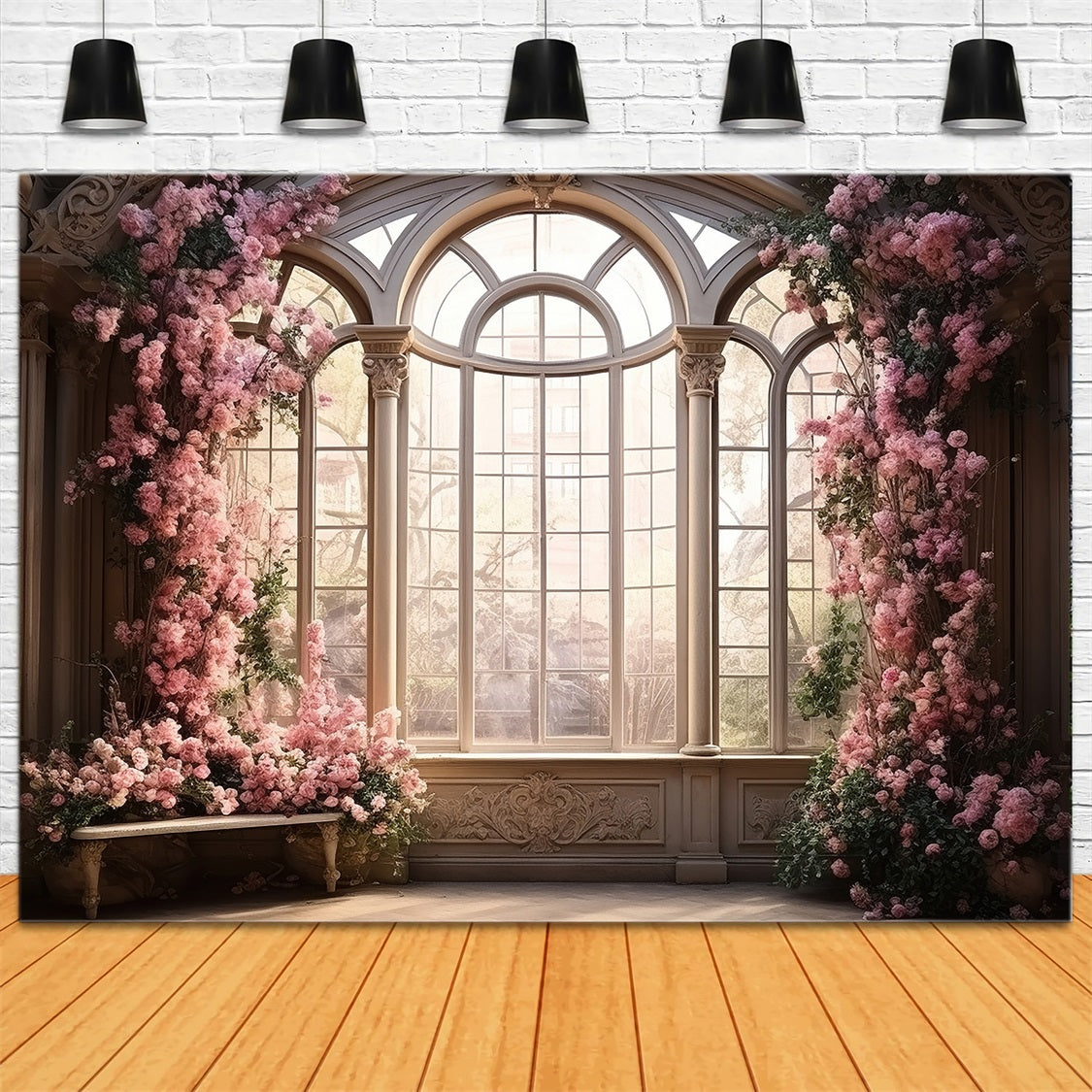 DBackdrop Rosa Blumen Vintage Boden Fenster Gemütliche Szene Hintergrund RR3-33