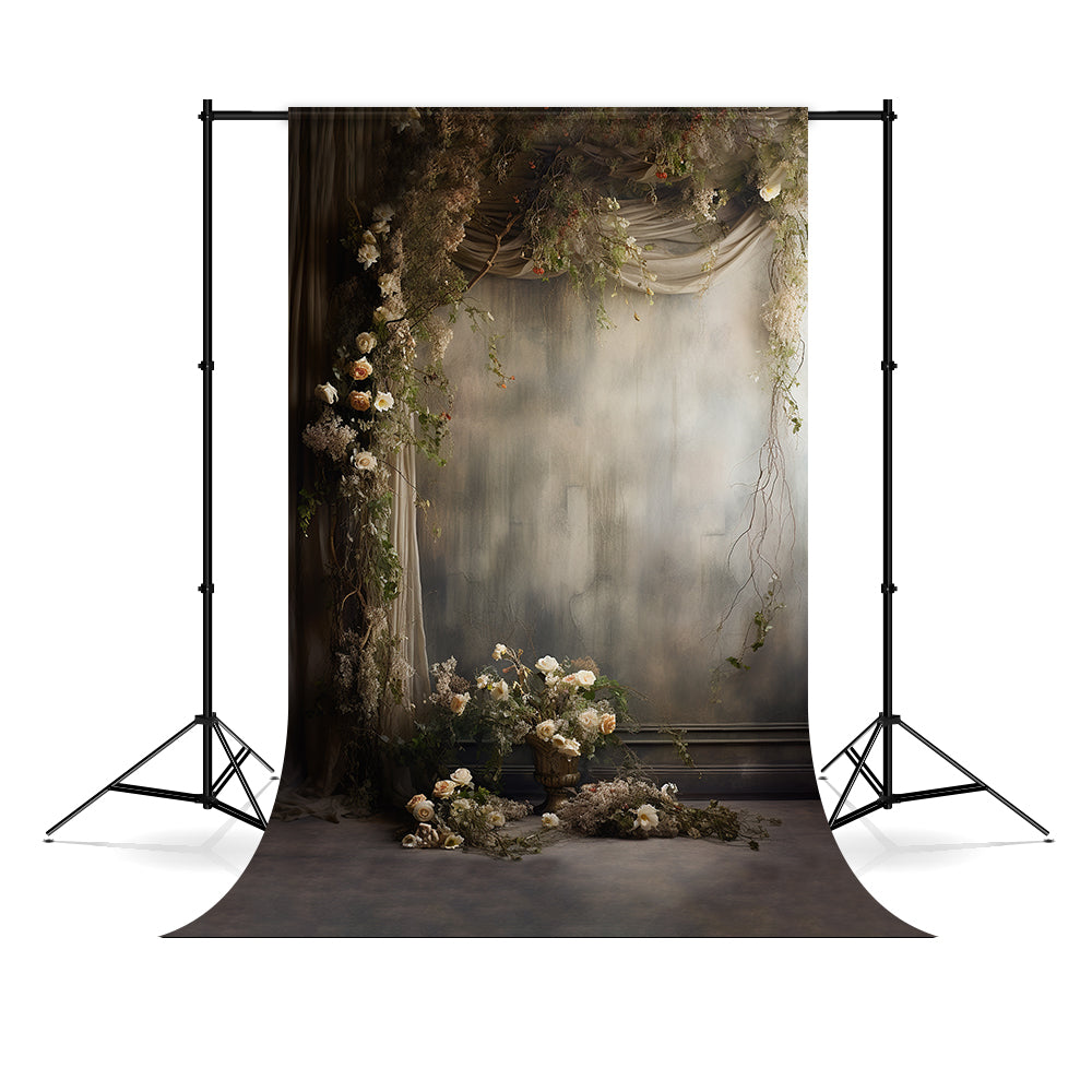 DBackdrop Nostalgic Style Rose Dekorative Grauton Vintage Wand Backdrop RR4-01