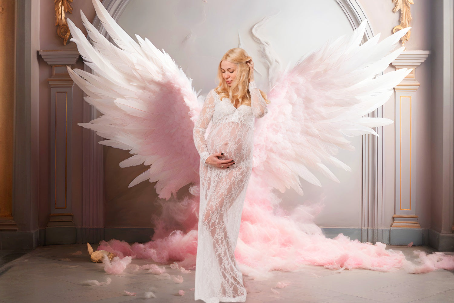 DBackdrop Palace Sacred Pink Angel Wings Backdrop RR4-17