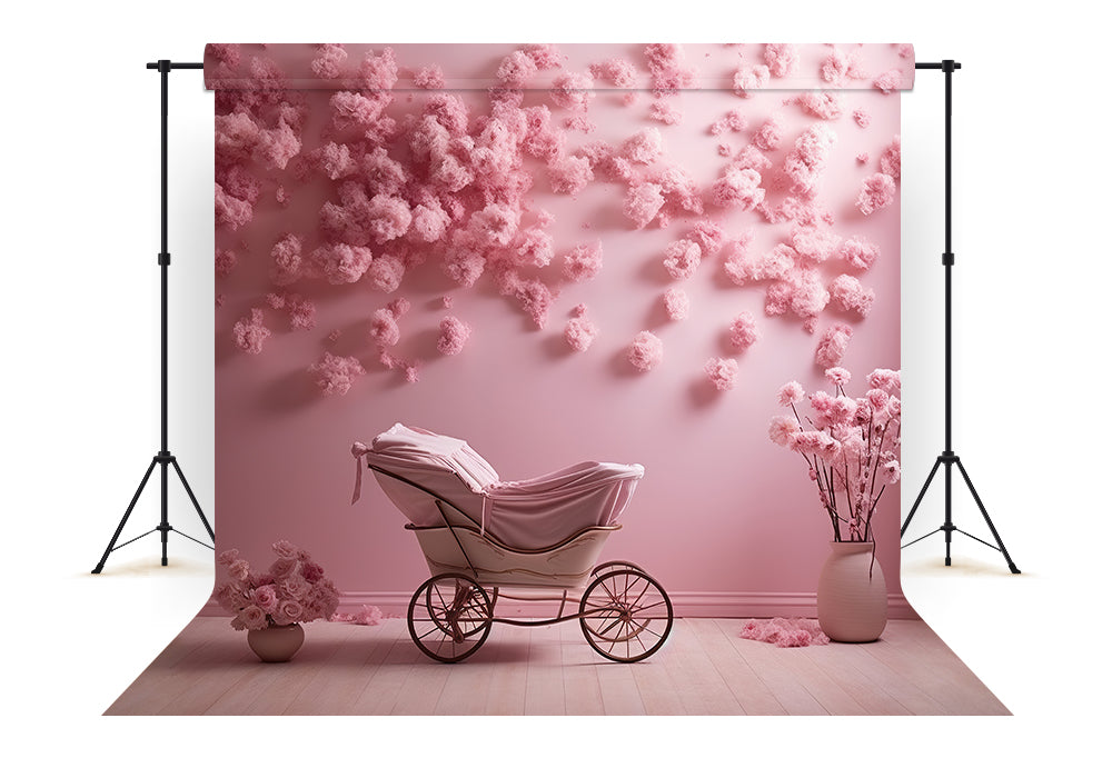 DBackdrop Rosafarbene Wand mit Rosenverzierung Trolley Hintergrund RR4-34