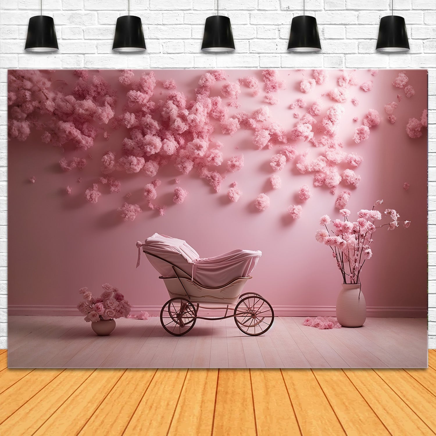 DBackdrop Rosafarbene Wand mit Rosenverzierung Trolley Hintergrund RR4-34