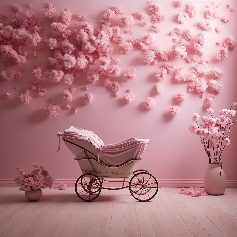 DBackdrop Rosafarbene Wand mit Rosenverzierung Trolley Hintergrund RR4-34