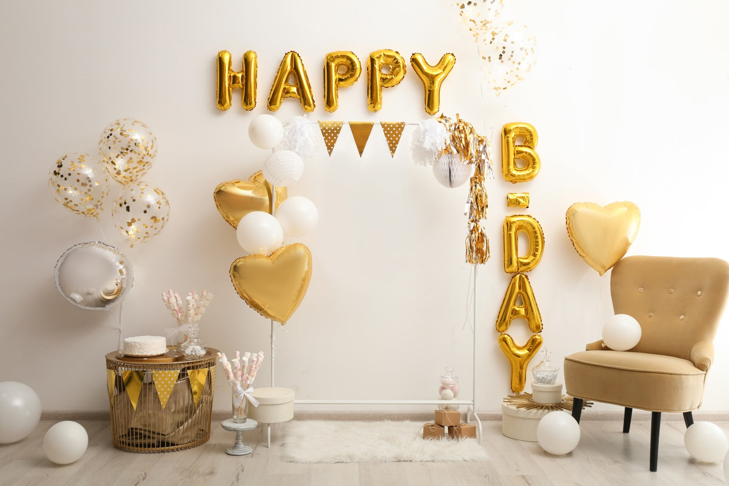 Goldene Luftballons Geburtstag Party Decor Backdrop RR5-32