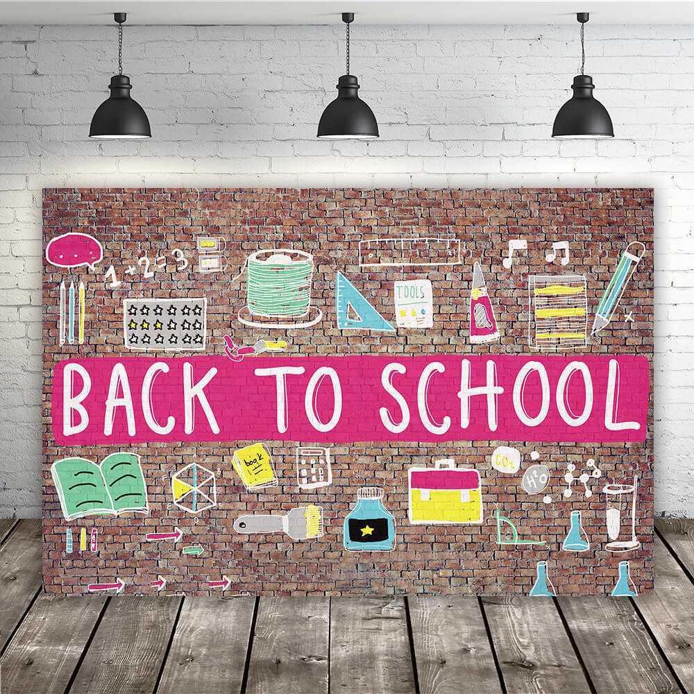 Back to School Backsteinmauer Fotografie Hintergrund RR6-26