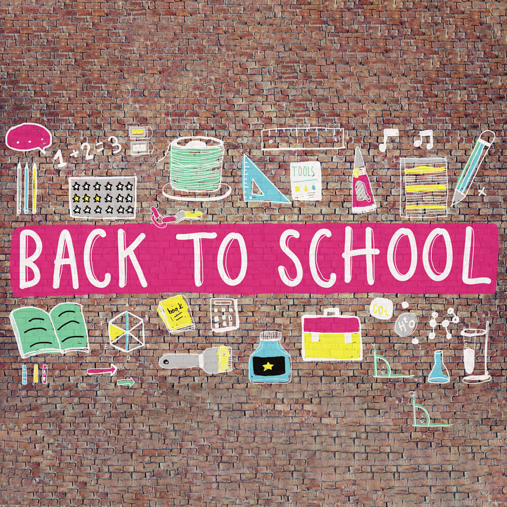 Back to School Backsteinmauer Fotografie Hintergrund RR6-26