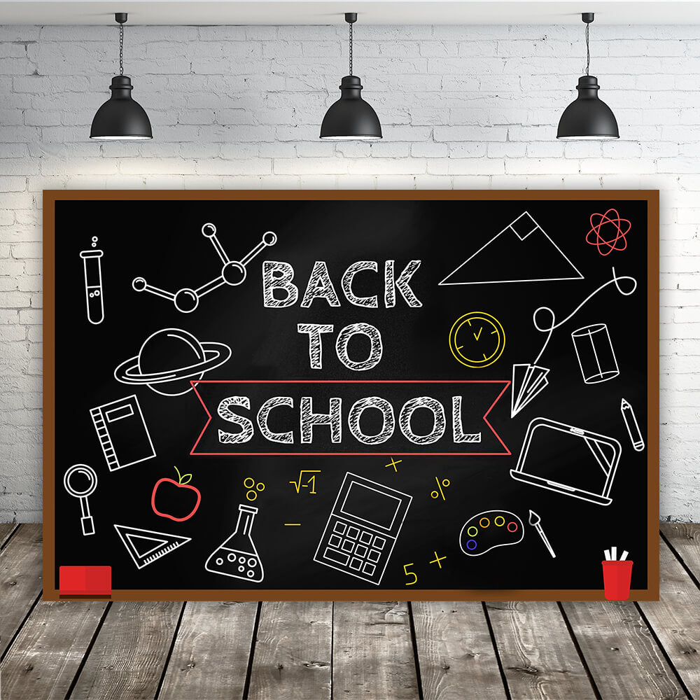 Back to School Tafelkreide-Zeichnung Fotografie Hintergrund RR6-31