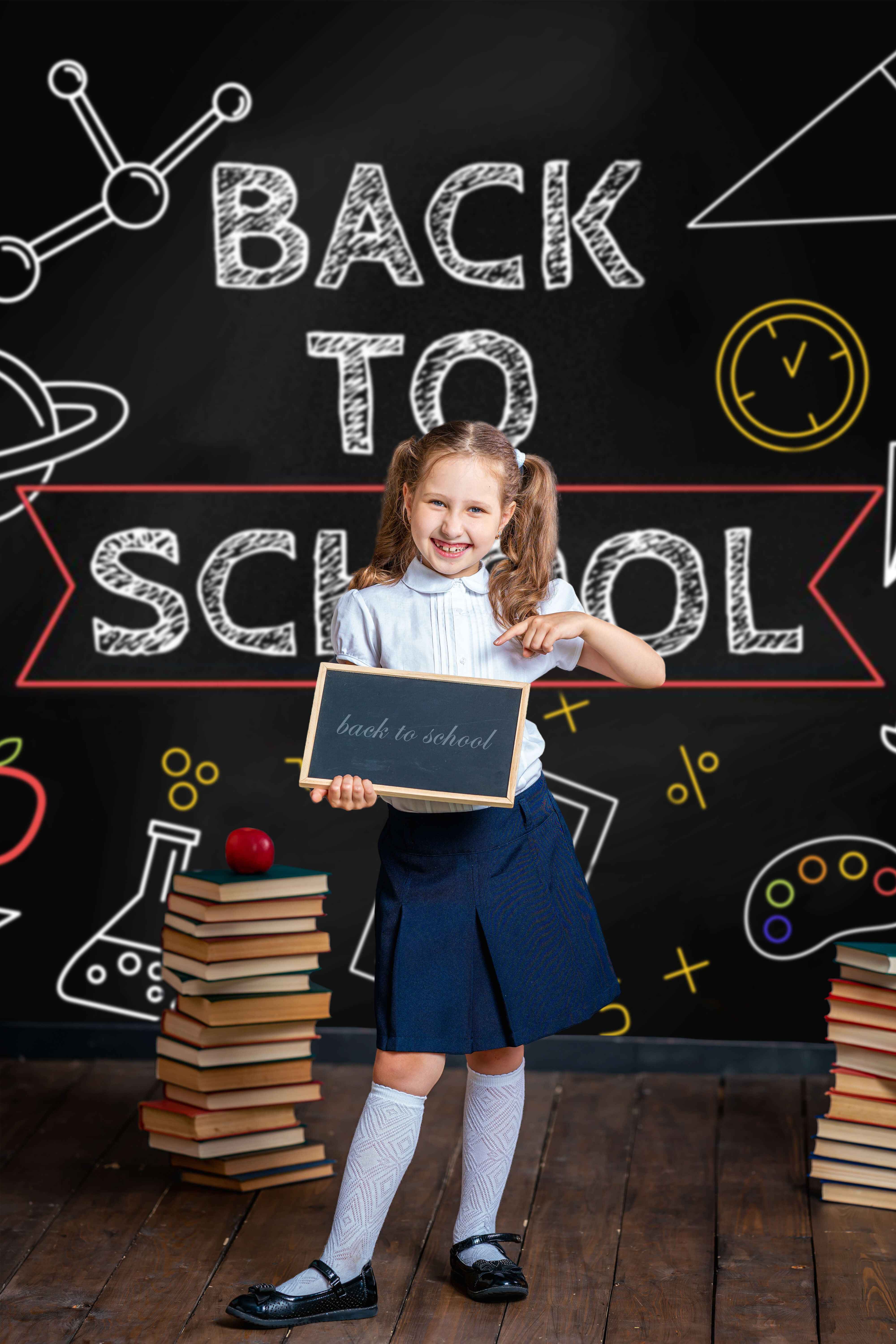 Back to School Tafelkreide-Zeichnung Fotografie Hintergrund RR6-31