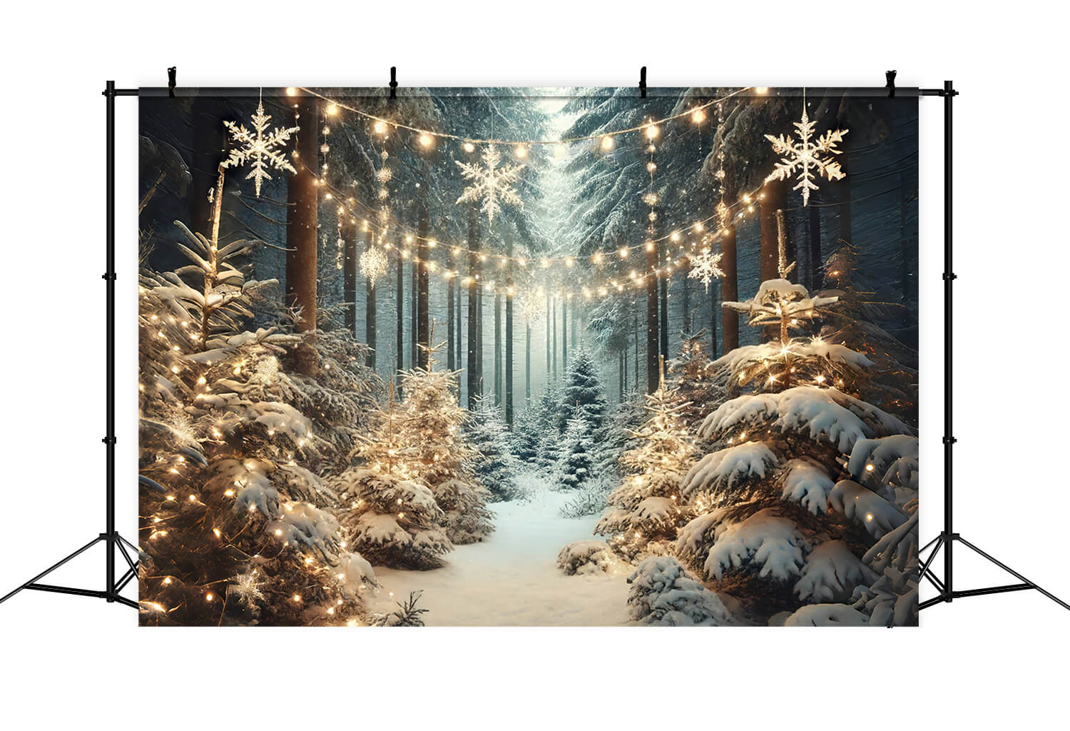 Winterlicher verschneiter Wald Schneeflocken Lichter Backdrop RR6-60