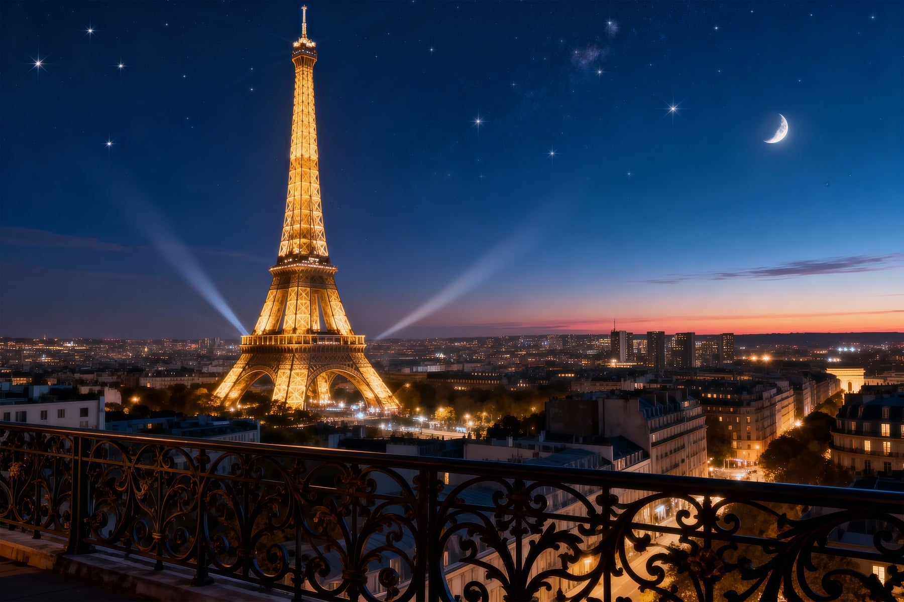 Midnight in Paris-Hintergrund Sternenhimmel Mondschein Eiffelturm-Fotohintergrund RR61-59