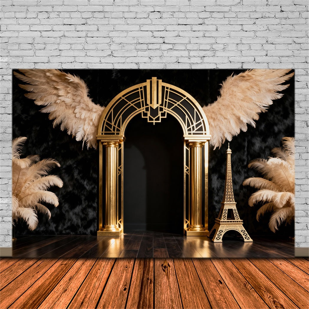 Paris-Hintergründe Goldener Federbogen Eiffelturm-Fotohintergrund RR61-60