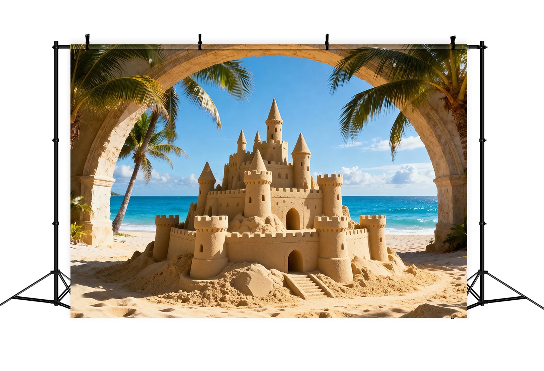 Strand-Sand-Hintergrund Tropische Sandburg Meerblick Sommer-Themenhintergrund RR61-7