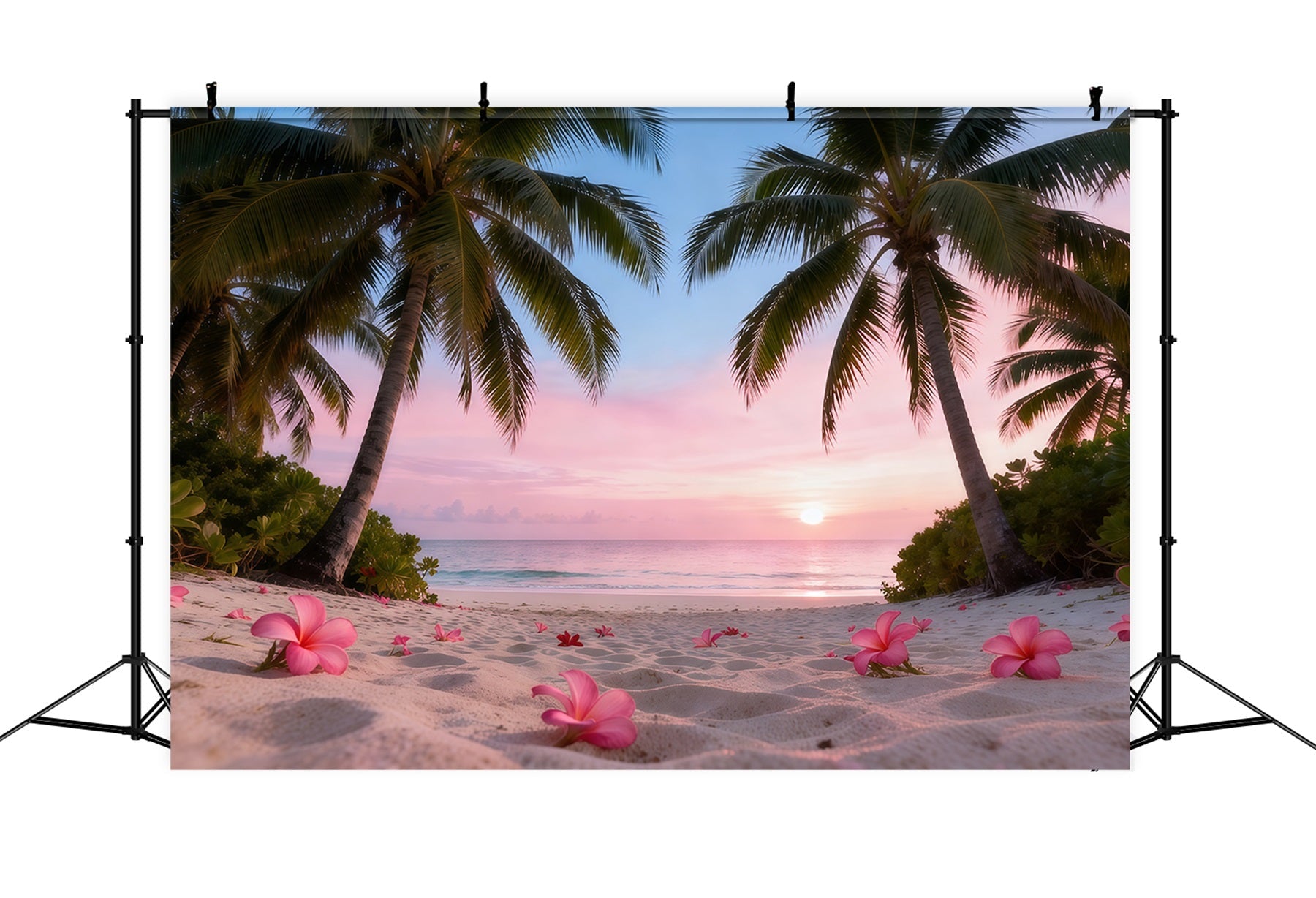 Strand-Hintergrund für Fotografie Sonnenuntergang Plumeria-Blüten Sommer-Fotohintergrund RR61-9