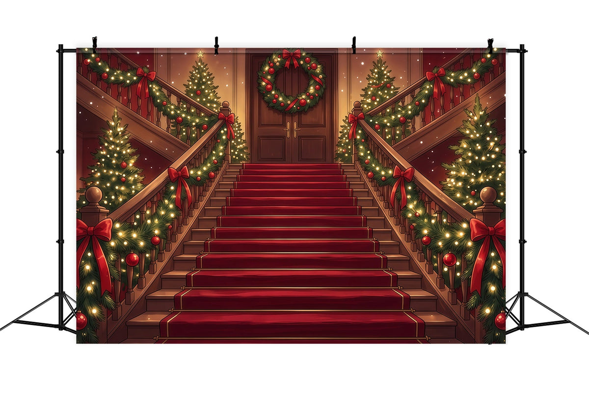 Weihnachtlicher Szenenhintergrund Große Treppe Mit Girlanden RR610-105
