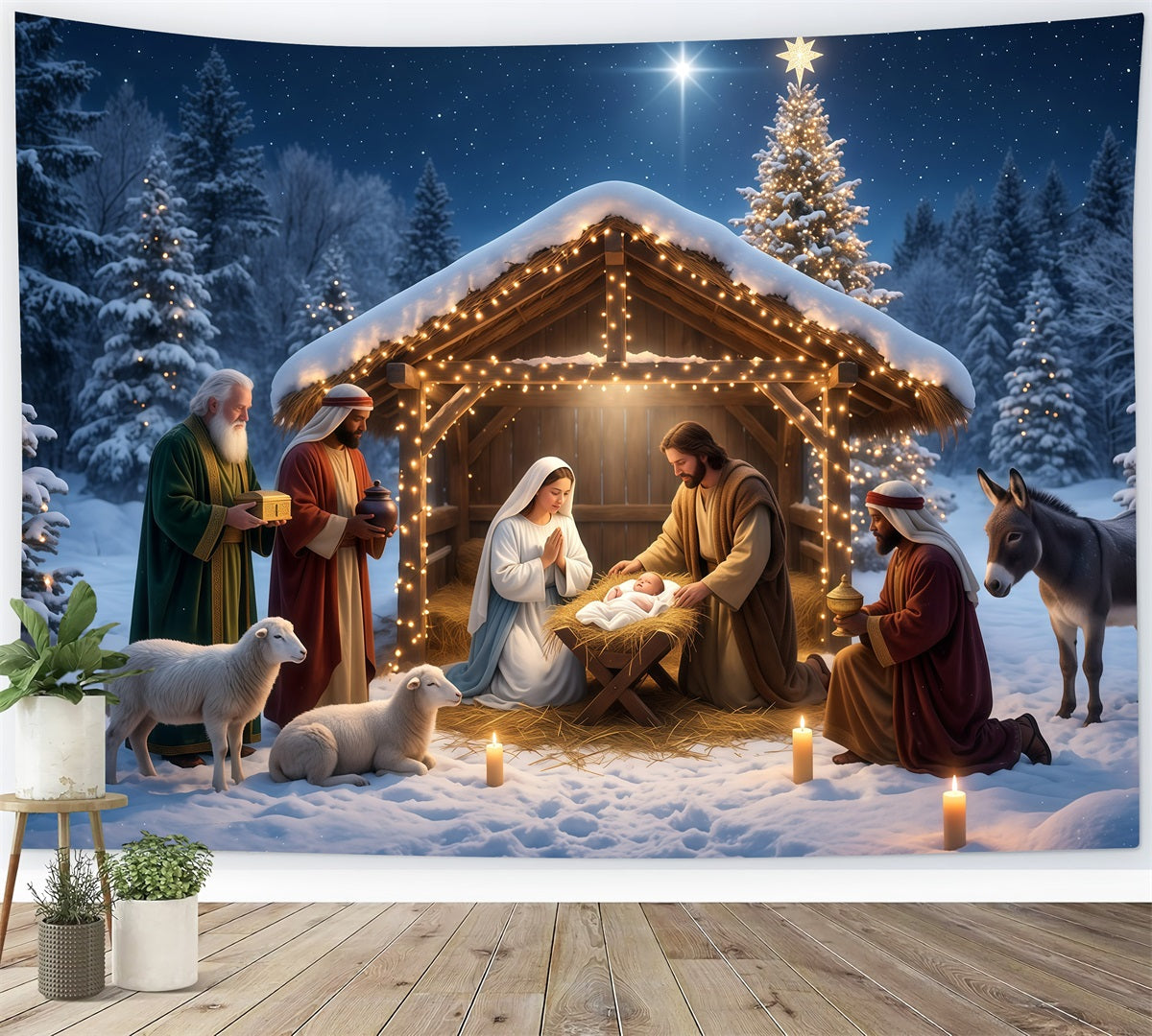 Weihnachtlicher Fotohintergrund Verschneiter Krippenstall Bethlehem RR610-12