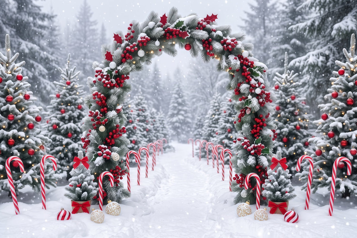 Weihnachtlicher Fotohintergrund Verschneiter Beeren-Girlandenbogen RR610-125