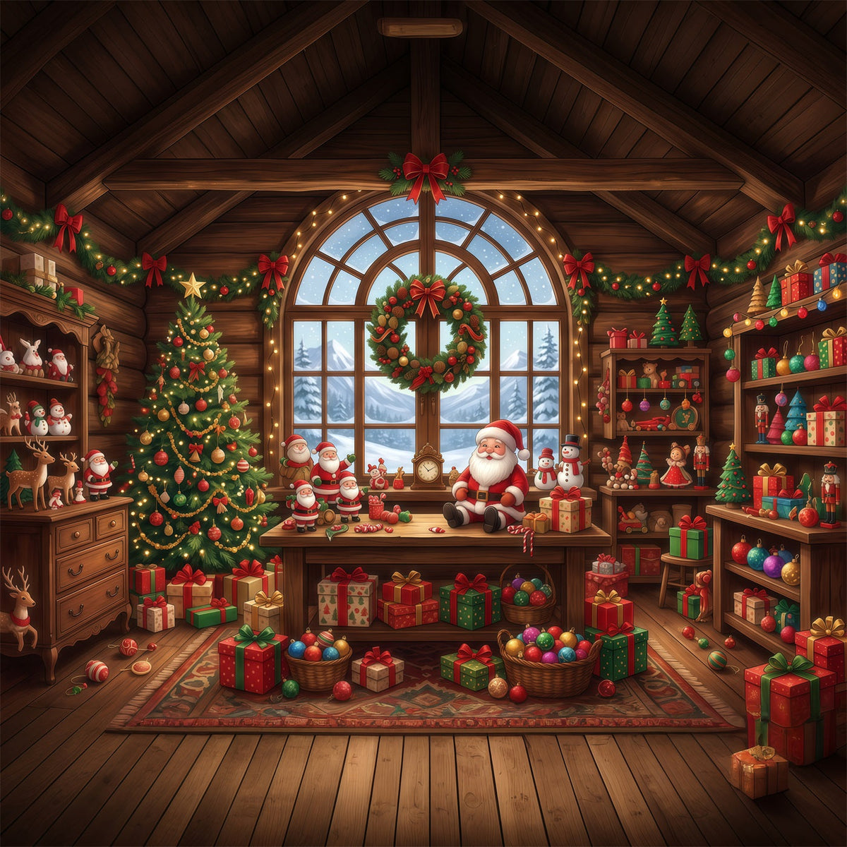Santa-Hintergrund Rustikale Spielzeugwerkstatt Innenraum RR610-129