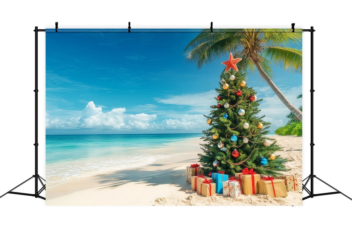 Weihnachtsbaum-Hintergrund Tropischer Strand Geschmückter Baum RR610-130