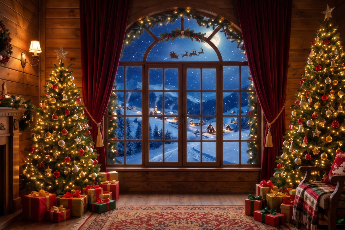 Santa-Hintergrund Gemütliches Fenster Schlittenblick RR610-134