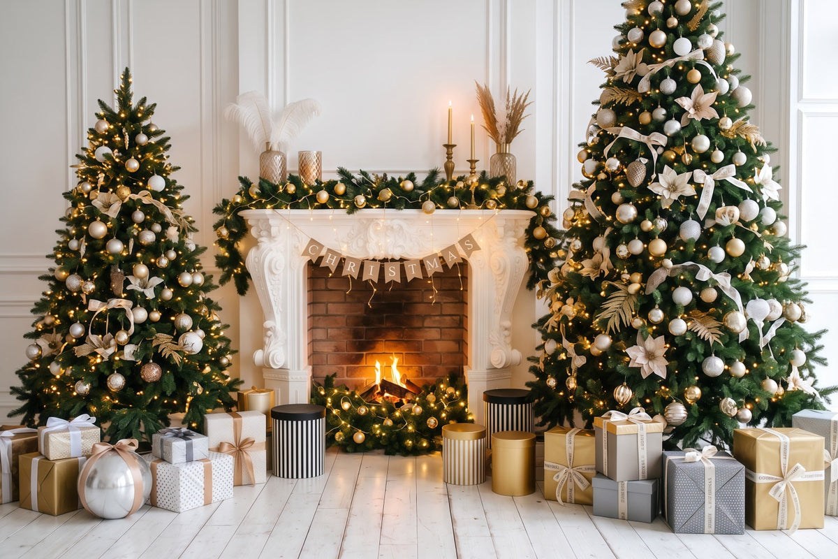 Weihnachtlicher Fotohintergrund Eleganter Goldener Kamin RR610-135