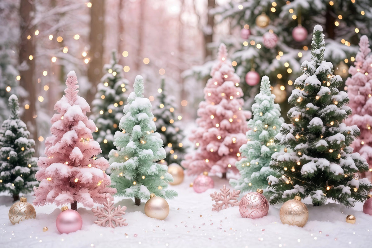 Weihnachtsbaum-Hintergrund Pastellfarbene Frostige Tannen Bühnenkulisse RR610-136