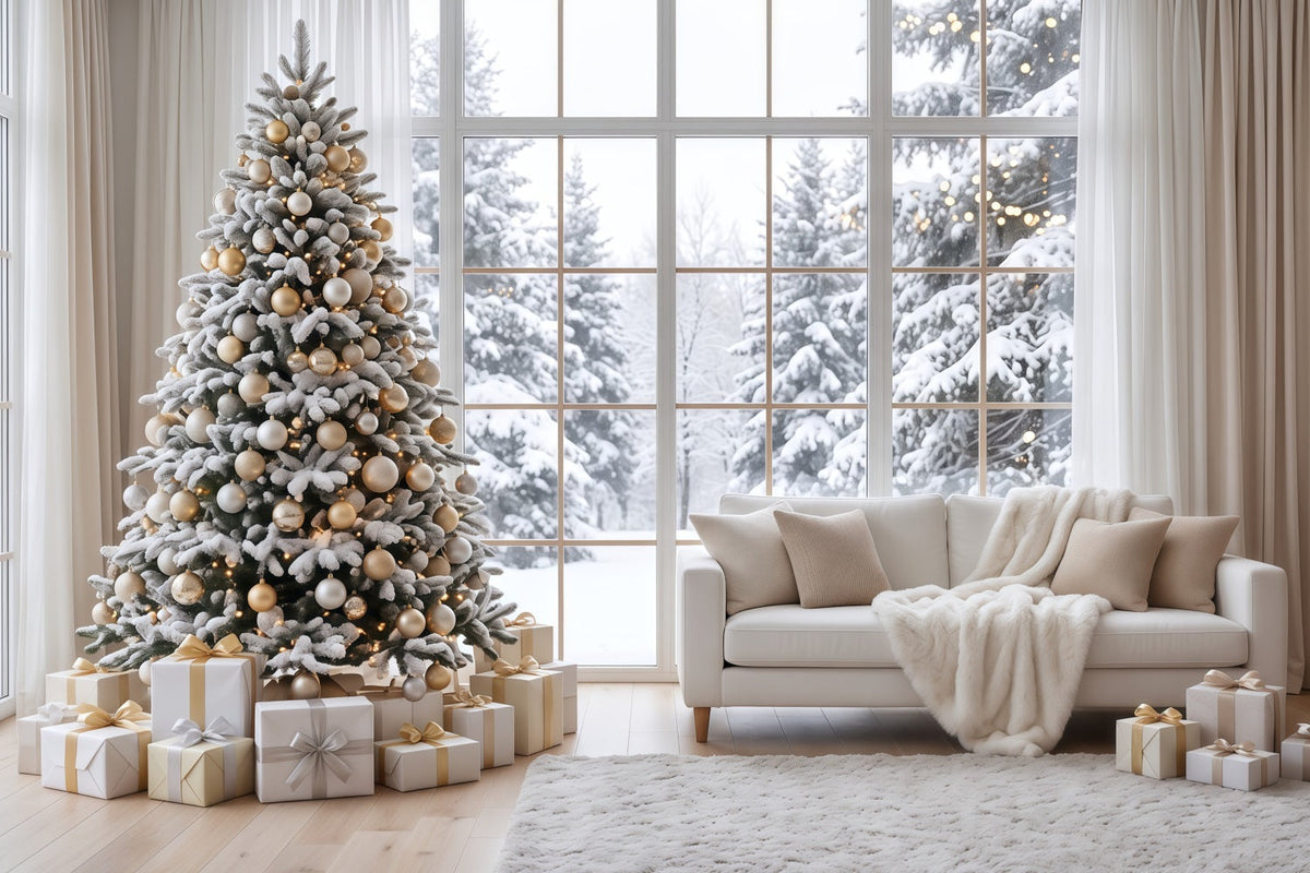 Weißer Weihnachtshintergrund Verschneites Fenster Wohnzimmer RR610-139