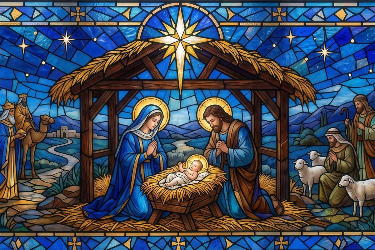 Bethlehem Hintergrund Buntglas Krippenszene Kirche RR610-15