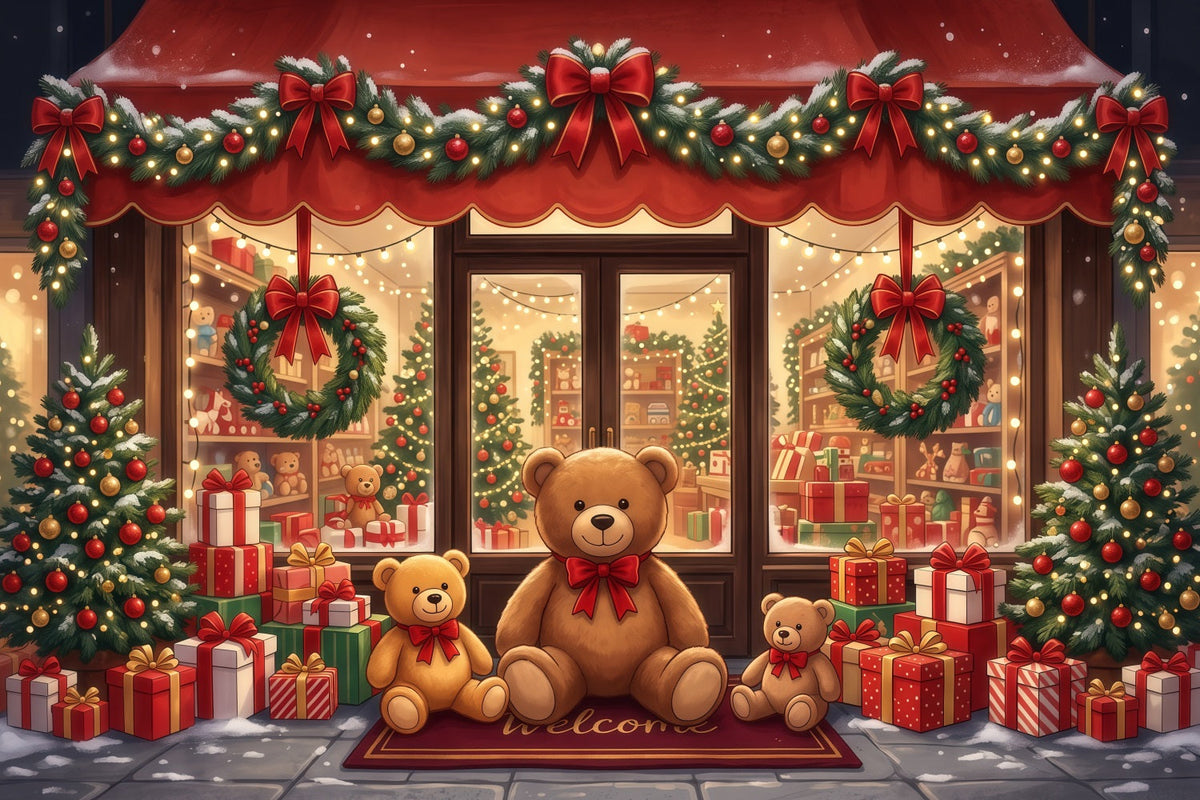 Weihnachtsladen Hintergrund Festlicher Teddybär Spielzeugladen RR610-152