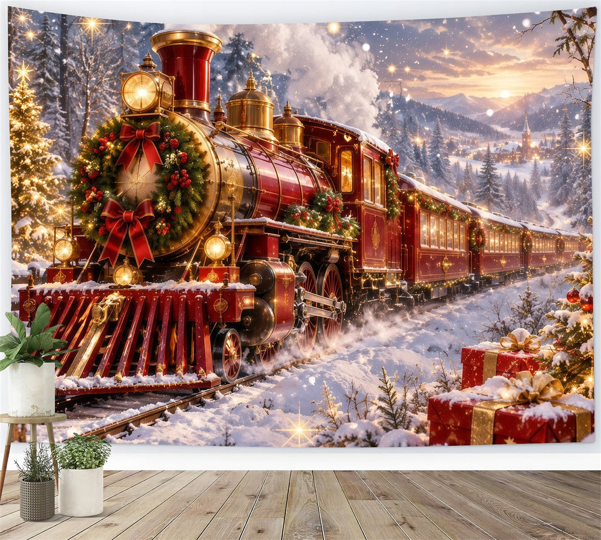 Professioneller Weihnachtshintergrund Festlicher Roter Dampfzug RR610-158