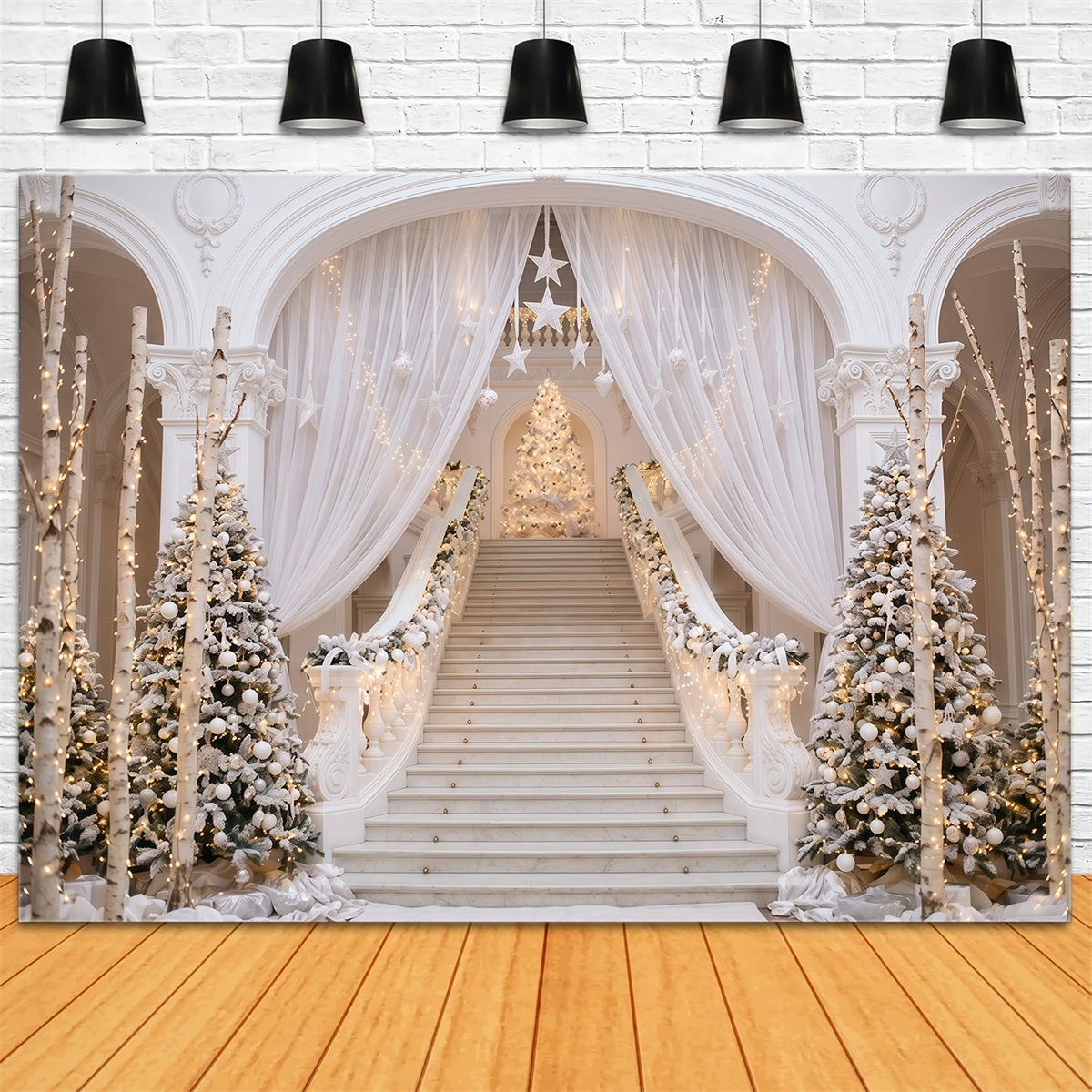 Weißer Weihnachtshintergrund Elegante Weiße Treppe RR610-16