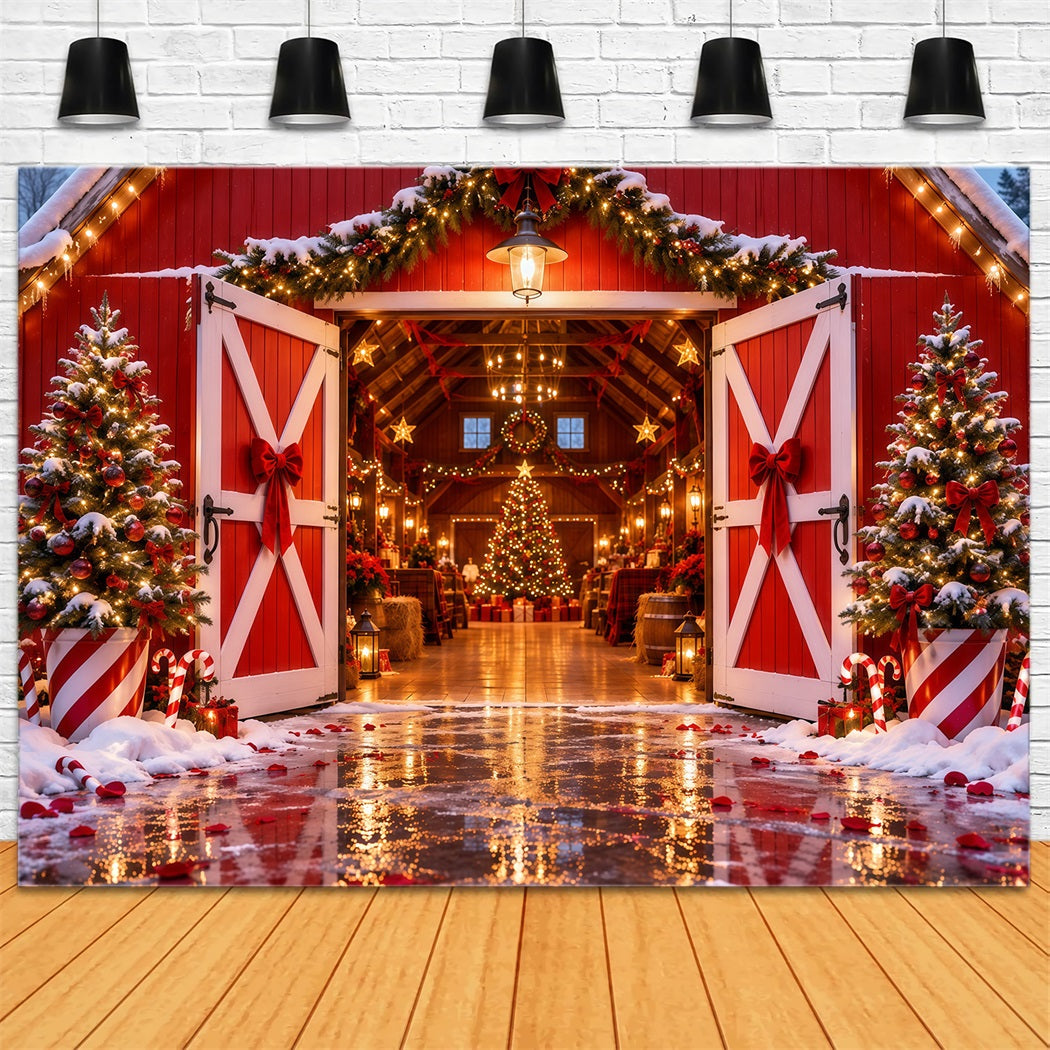Weihnachtsbaumfarm Hintergrund Festlicher Roter Scheuneneingang RR610-163