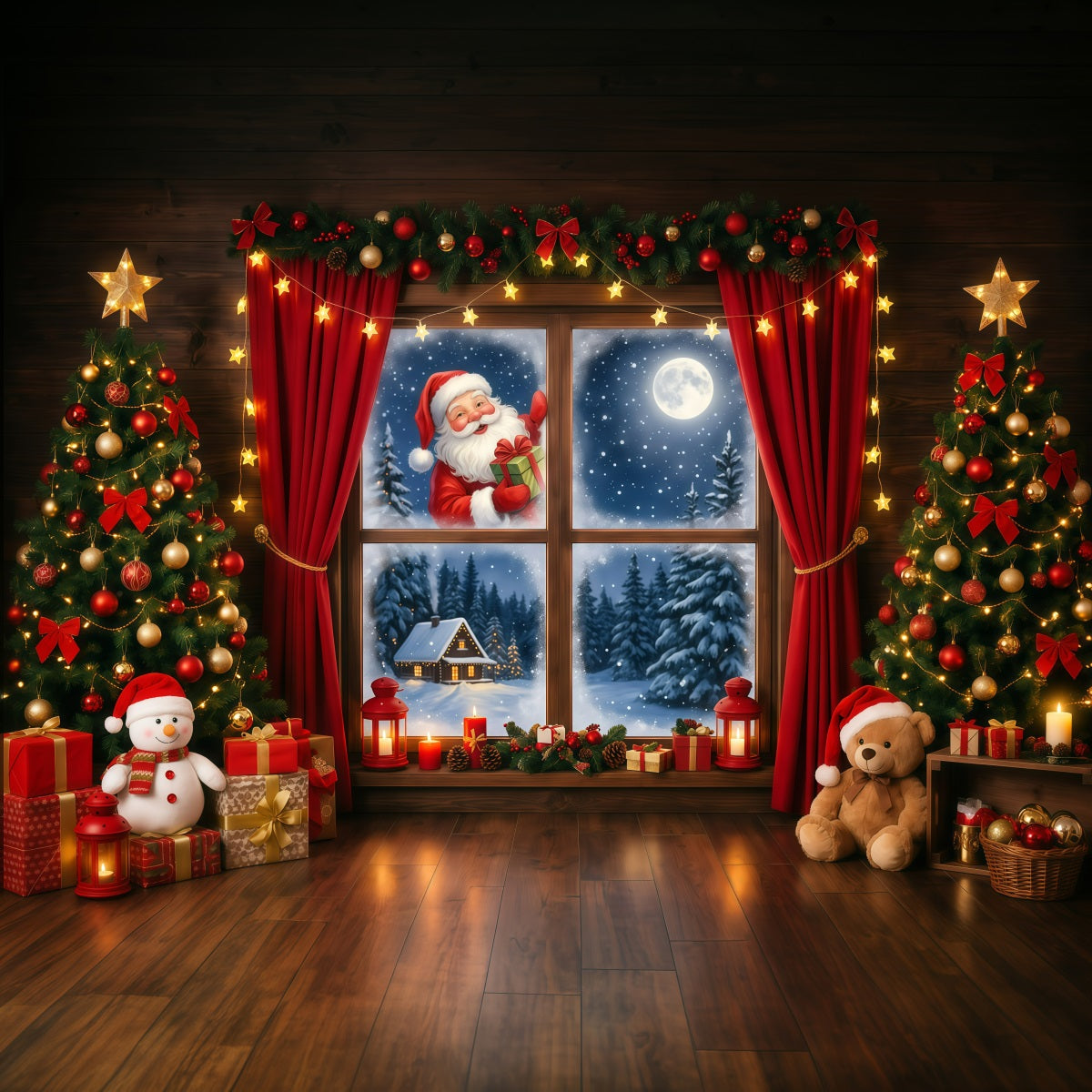 Weihnachtlicher Hintergrund Fenster Geschenk Überraschung RR610-33