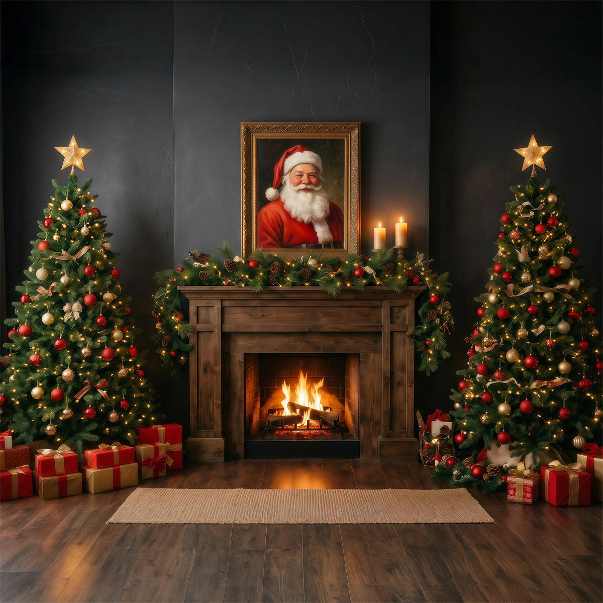 Santa Fotohintergrund Dunkler Kamin Dekoration RR610-34