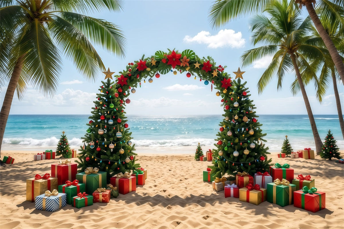 Tropischer Weihnachtshintergrund Strand Meer Weihnachtsbaum Bogen RR610-35