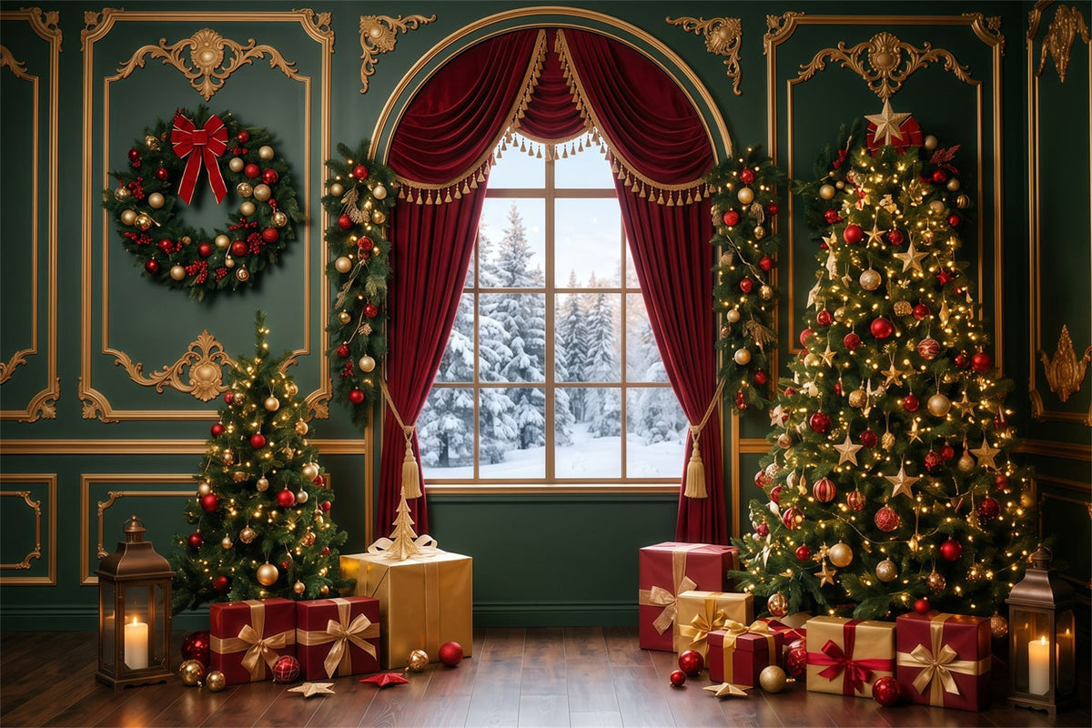 Weihnachtlicher Fotohintergrund Smaragdgrünes Samtfenster RR610-4