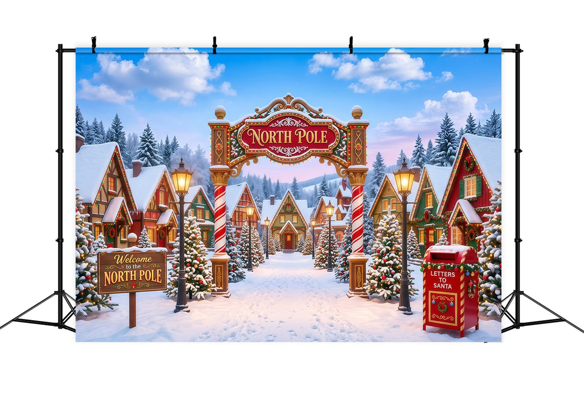 Großer Weihnachtsfotohintergrund Verspieltes Verschneites Nordpol-Dorf RR610-42