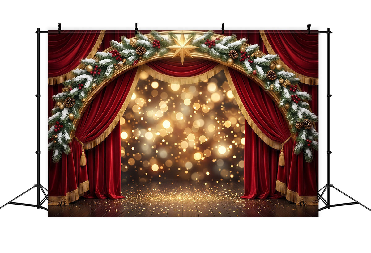 Weihnachtlicher Bühnenhintergrund Roter Samt Goldener Torbogen RR610-46