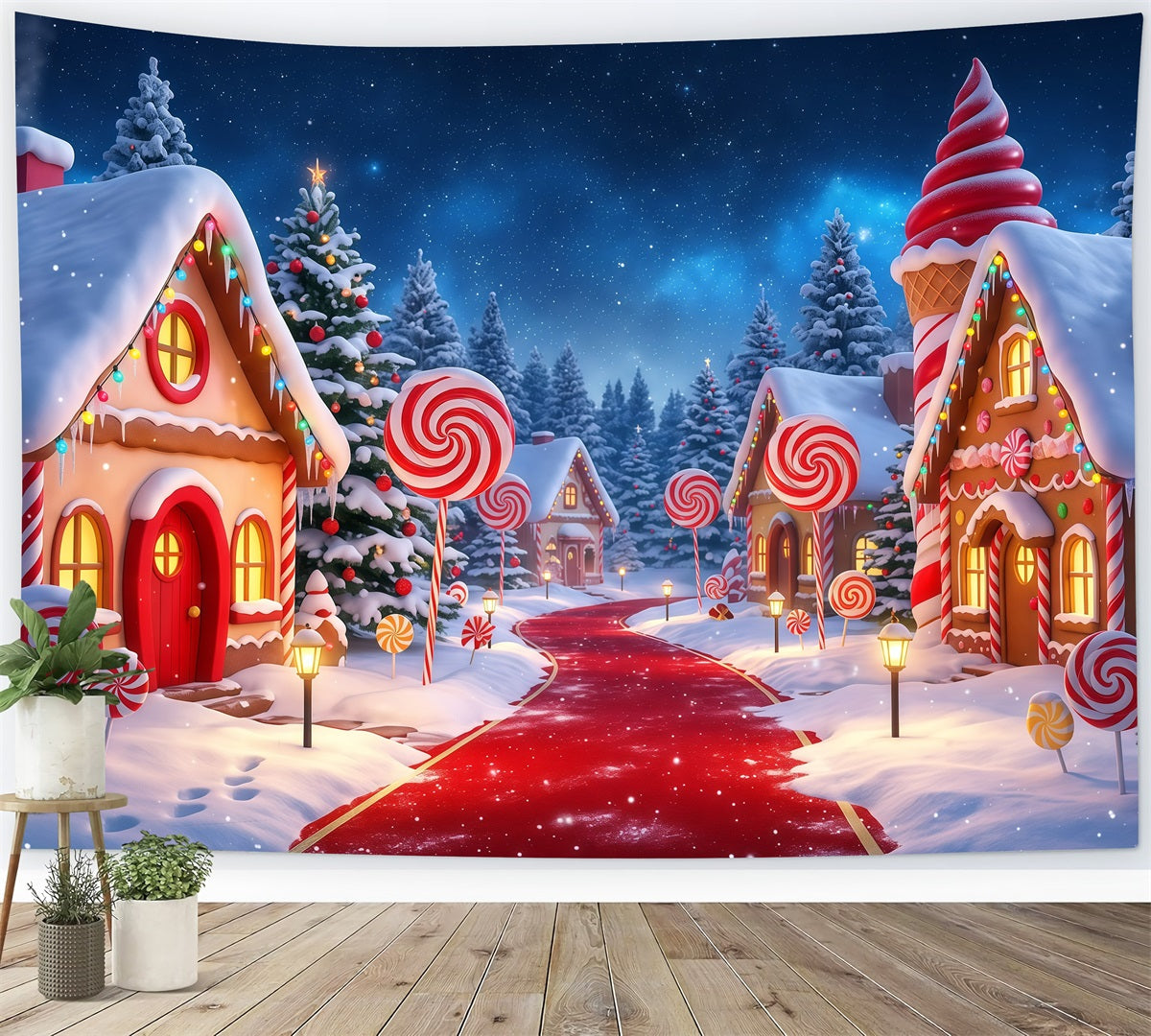 Ländlicher Weihnachtshintergrund Süßigkeitendorf Verschneiter Weg RR610-47
