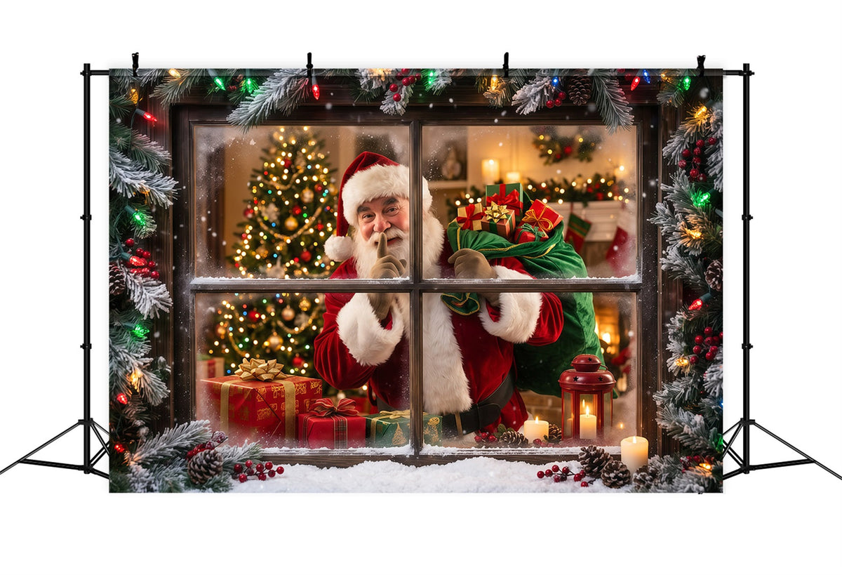 Santa-Fotohintergrund Verschneites Fenster Geschenküberraschung RR610-48